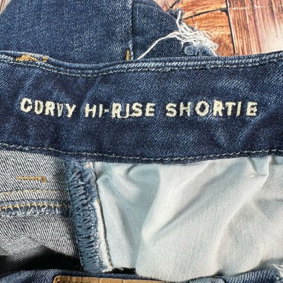 American Eagle CURVY HI RISE SHORTIE Size 4 Blue Denim Cut Off Jean Shorts 26x4 - Picture 7 of 9